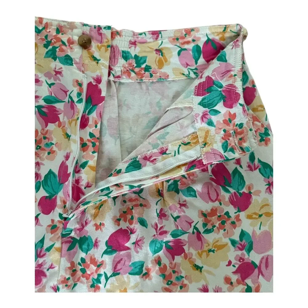 Vintage Hunt Club high waisted pleated floral, pockets, white, pink skirt size 8